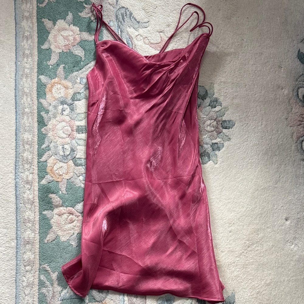Nasty Gal Rose Satin slip dress with cowl neck and cross back spaghetti straps